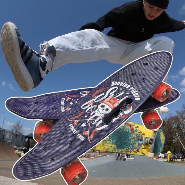 Скейт пенни Борд для детей 58x16см с ручкой для удобной переноски, светящиеся прозрачные колеса 55 мм